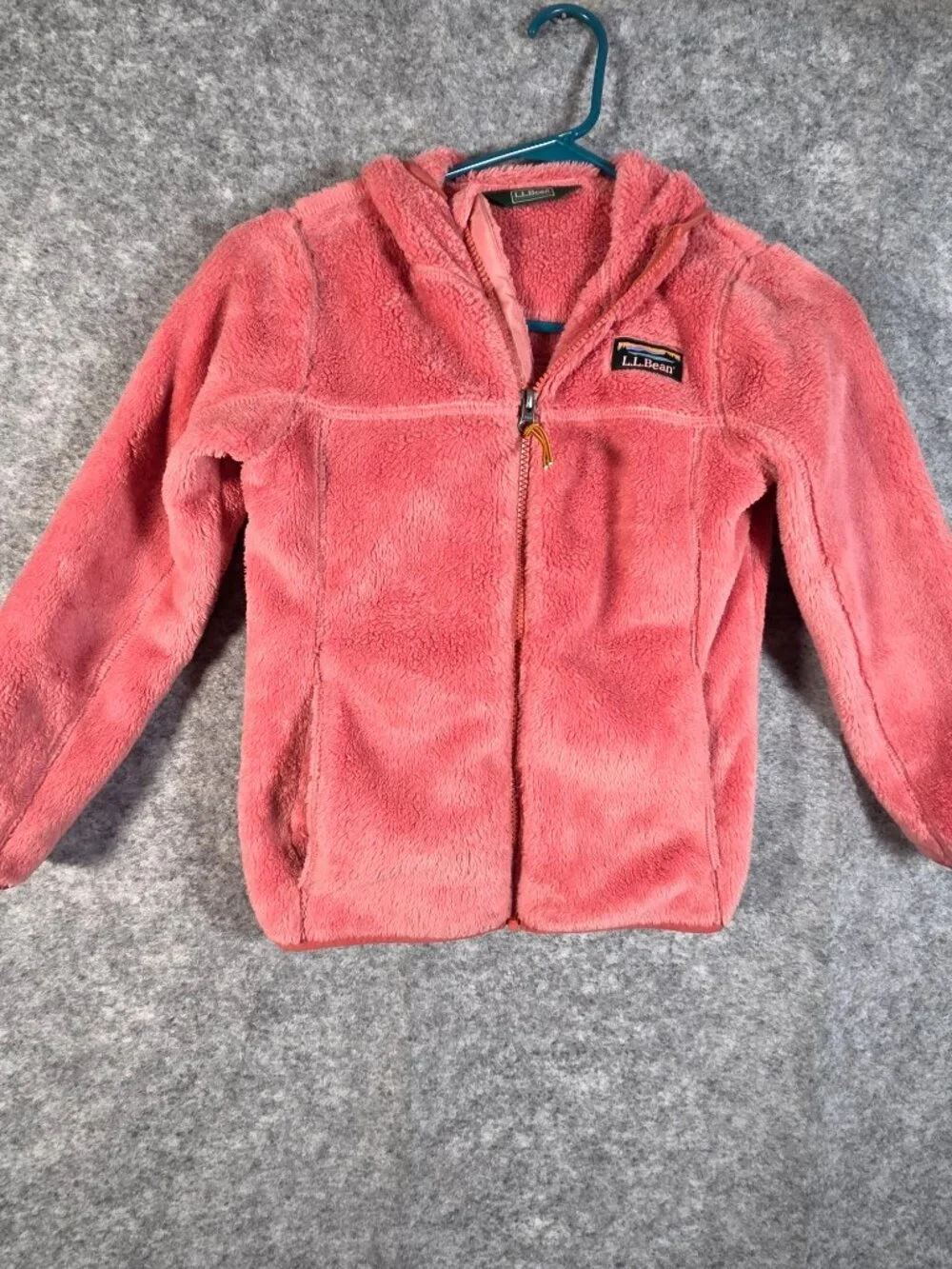 L.L.Bean Girls Hi-Pile Fleece Hooded Jacket M Coral Pink Gorpcore Cozy Gorpcure